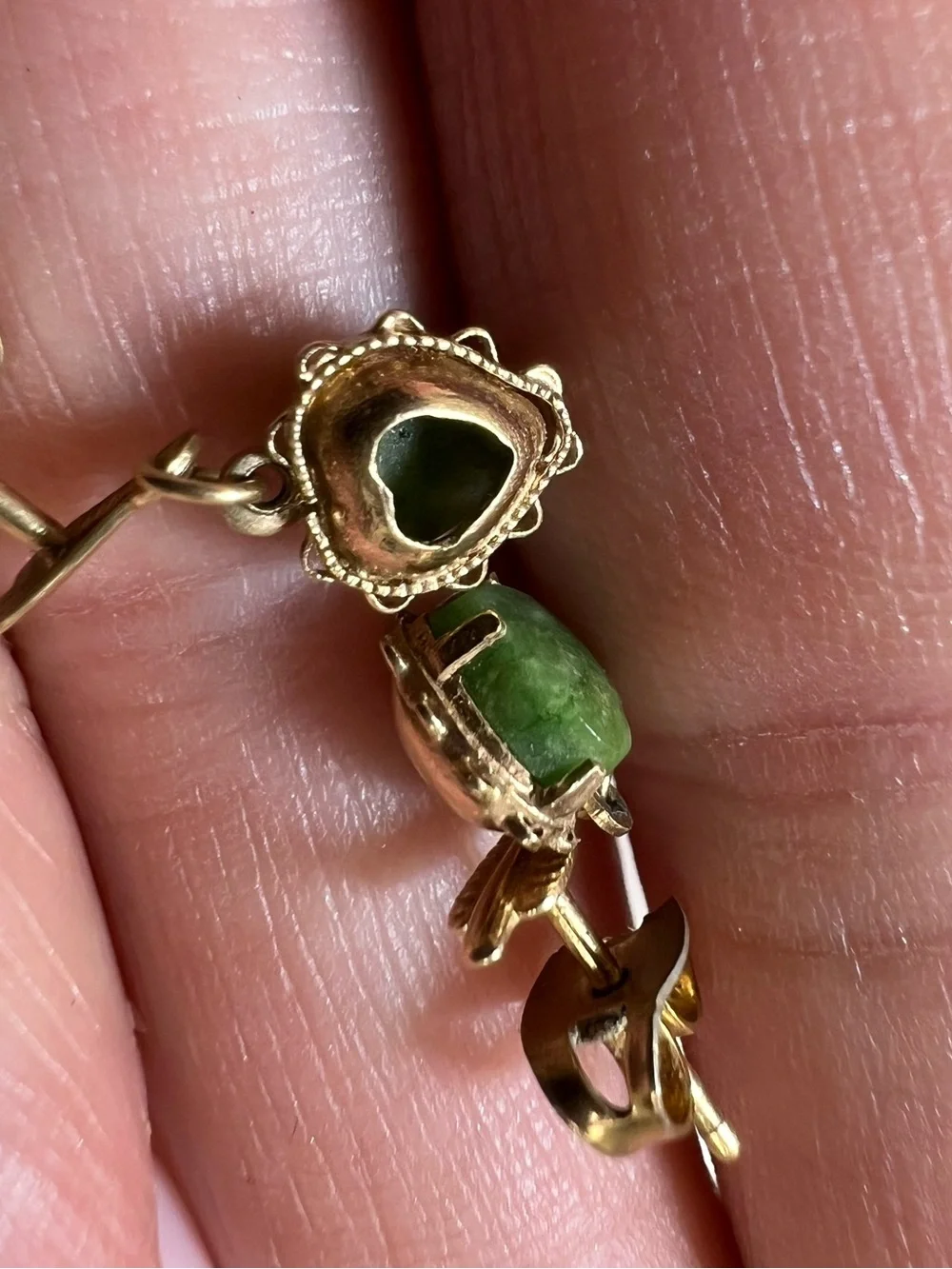 Vintage 14k Gold Heart Jade Drop Earrings